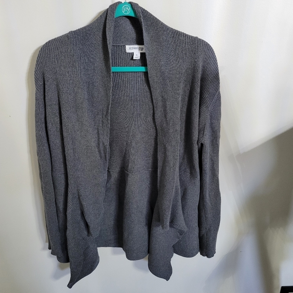 St. John's Bay Womens Grey Ribbed Open Front Cardigan Size XL